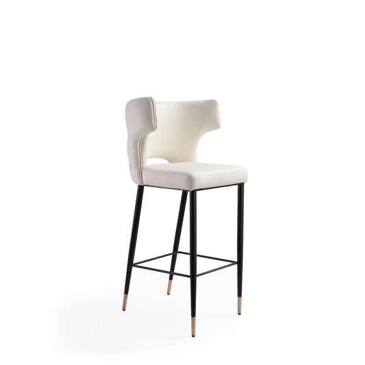 Manhattan Comfort Holguin 41"H Cream, Black & Gold Wooden Barstool