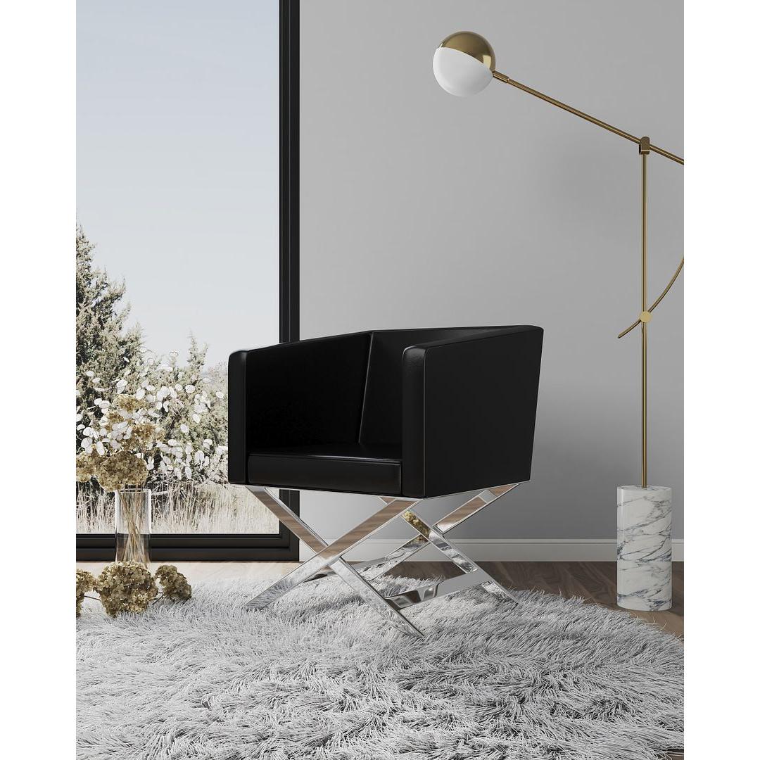 Manhattan Comfort Hollywood Black & Polished Chrome Faux Leather Lounge Accent Chair