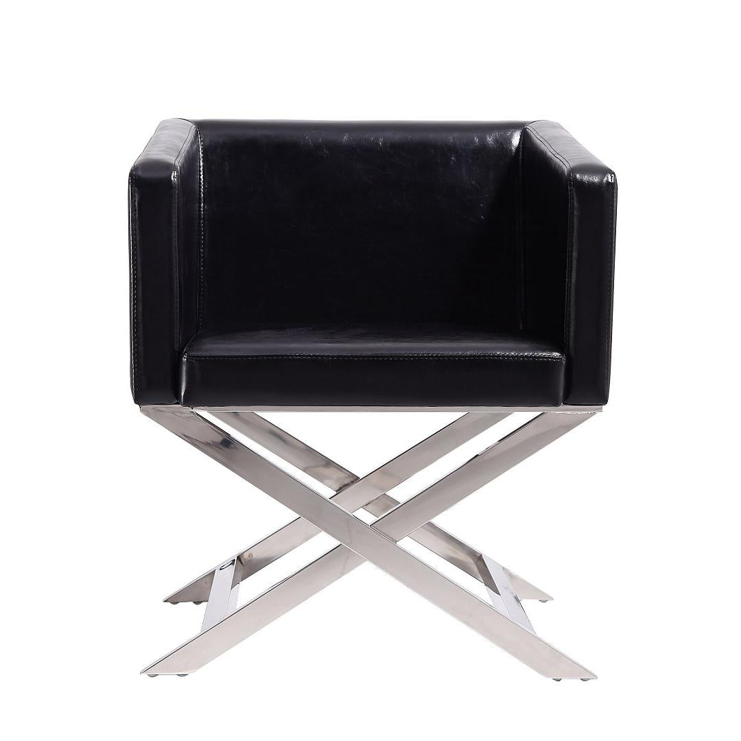 Manhattan Comfort Hollywood Black & Polished Chrome Faux Leather Lounge Accent Chair