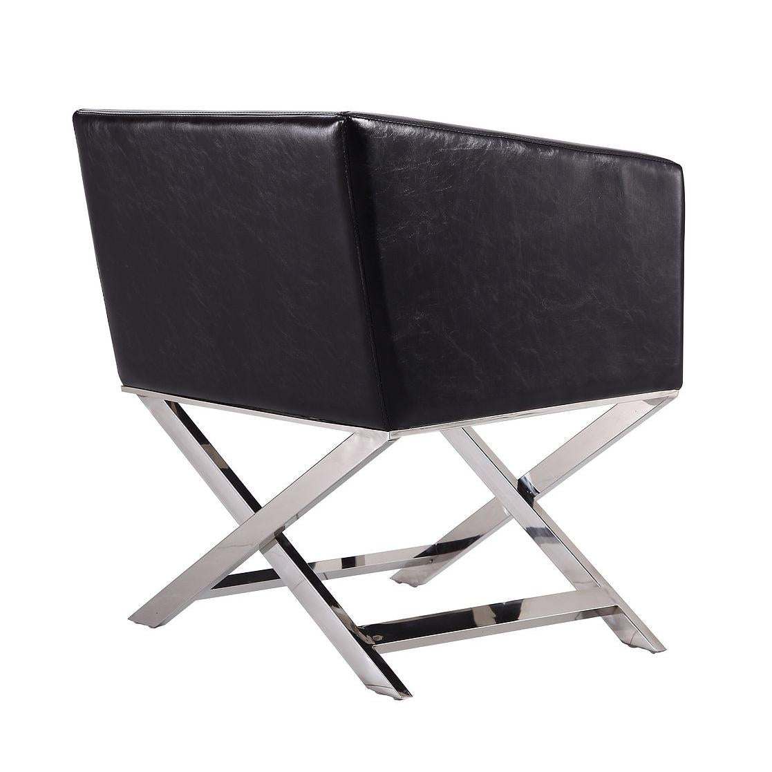 Manhattan Comfort Hollywood Black & Polished Chrome Faux Leather Lounge Accent Chair