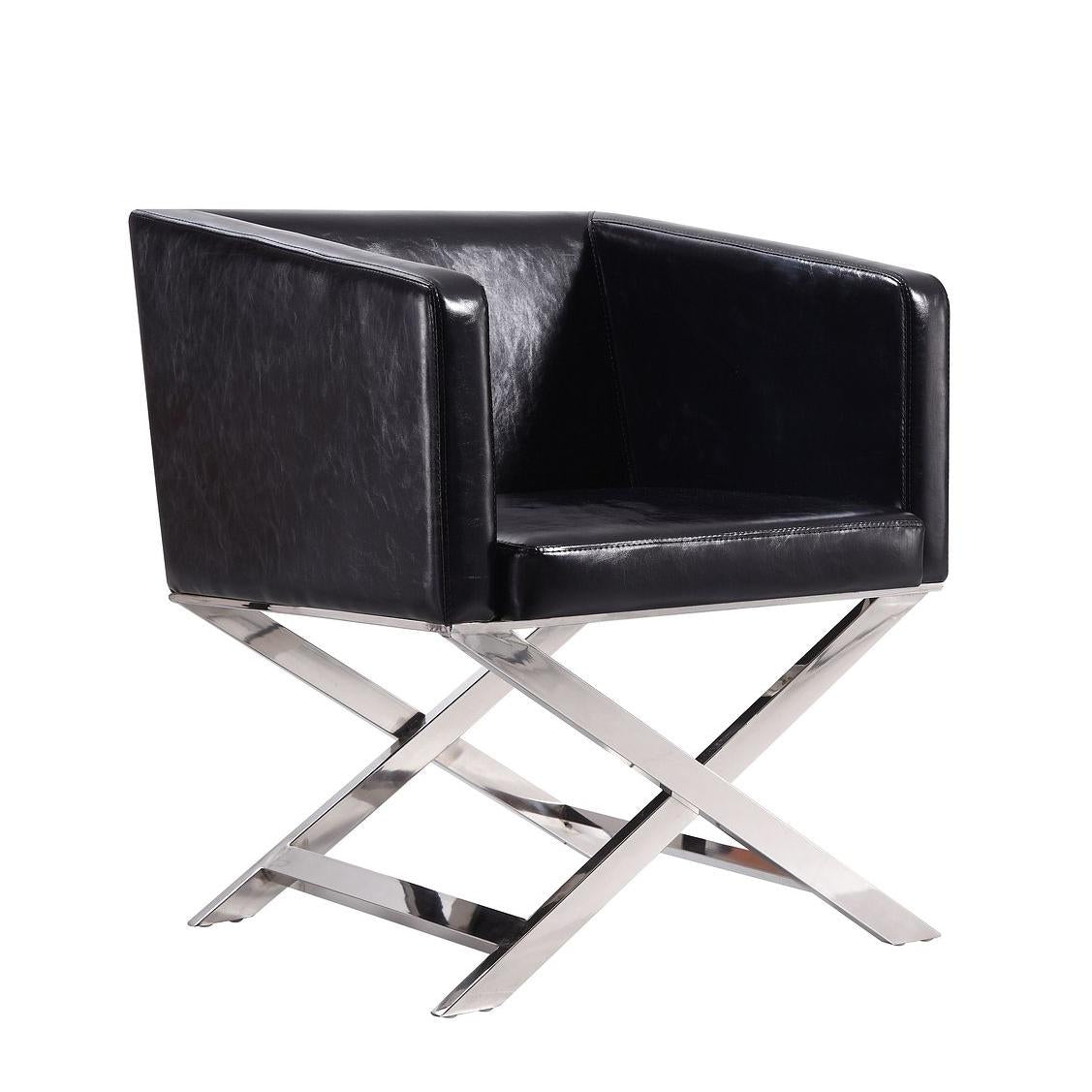 Manhattan Comfort Hollywood Black & Polished Chrome Faux Leather Lounge Accent Chair