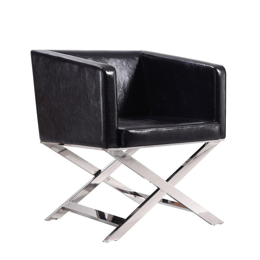Manhattan Comfort Hollywood Black & Polished Chrome Faux Leather Lounge Accent Chair