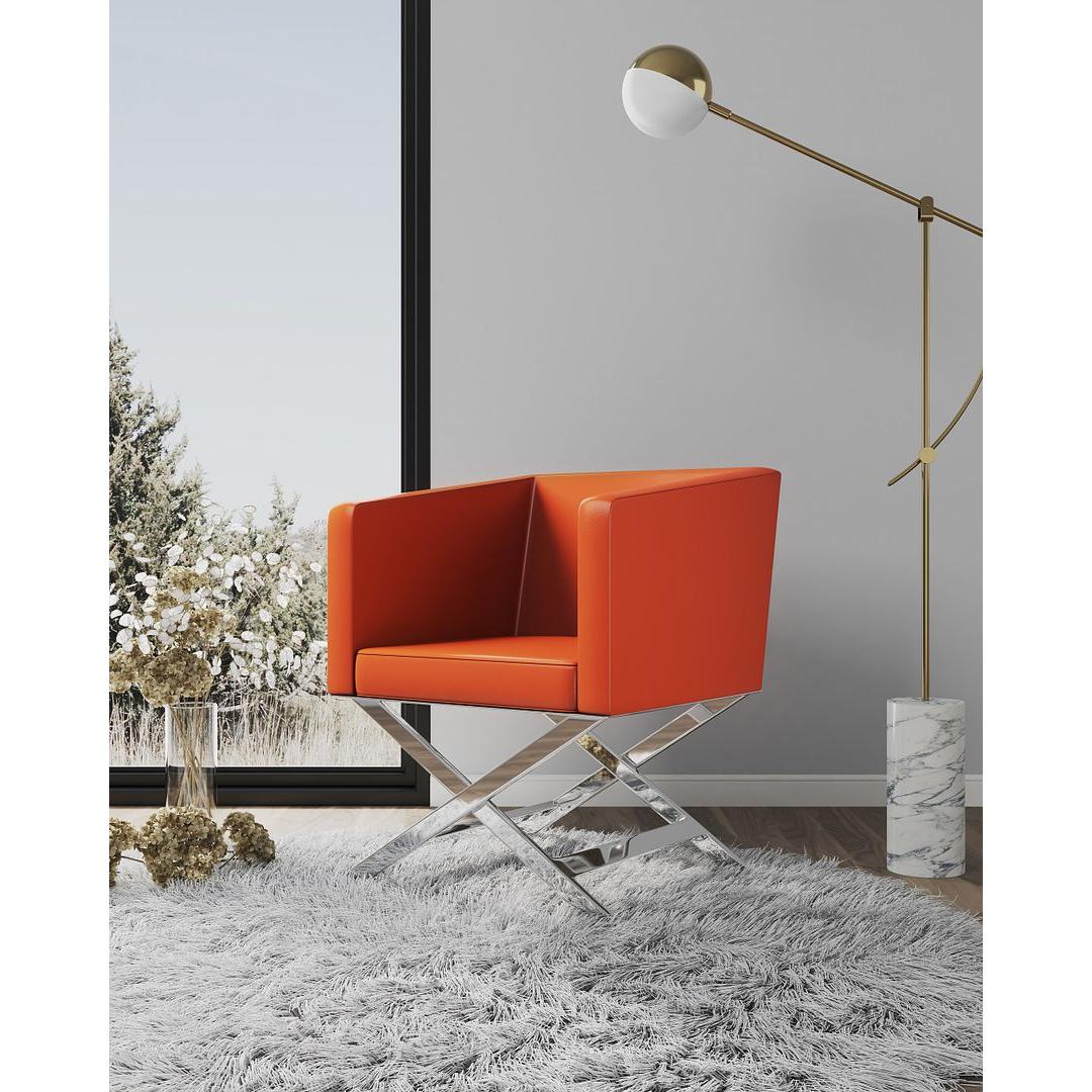 Manhattan Comfort Hollywood Orange & Polished Chrome Faux Leather Lounge Accent Chair