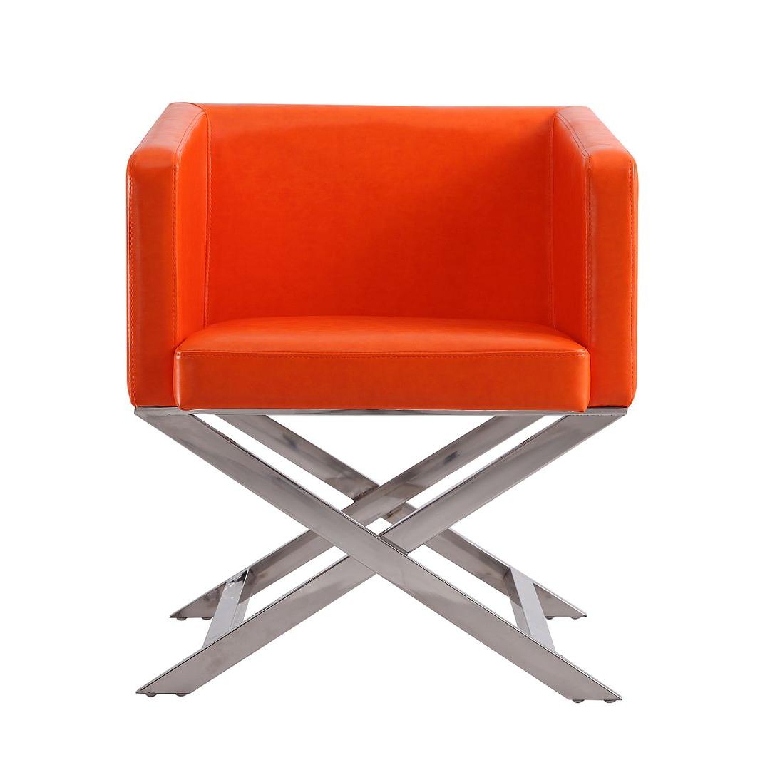 Manhattan Comfort Hollywood Orange & Polished Chrome Faux Leather Lounge Accent Chair