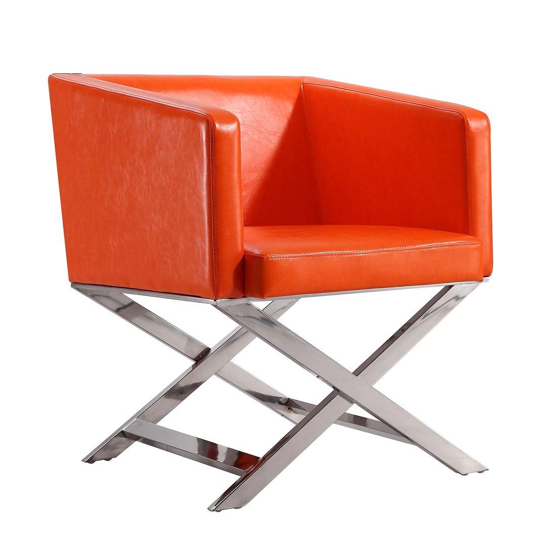 Manhattan Comfort Hollywood Orange & Polished Chrome Faux Leather Lounge Accent Chair