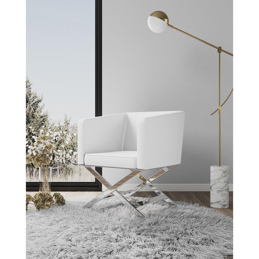 Manhattan Comfort Hollywood White & Polished Chrome Faux Leather Lounge Accent Chair