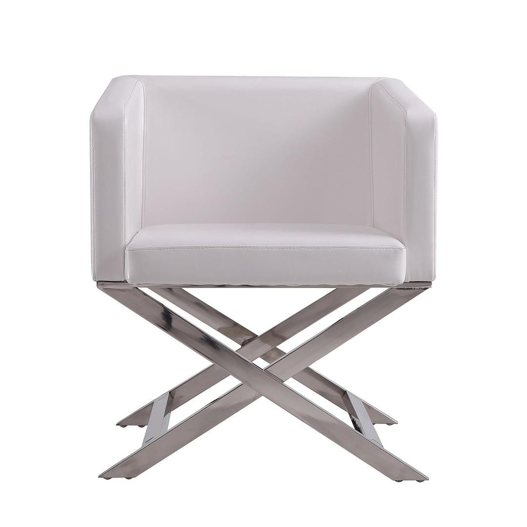 Manhattan Comfort Hollywood White & Polished Chrome Faux Leather Lounge Accent Chair