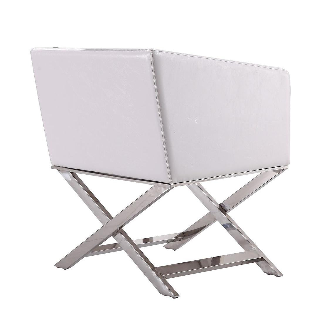 Manhattan Comfort Hollywood White & Polished Chrome Faux Leather Lounge Accent Chair