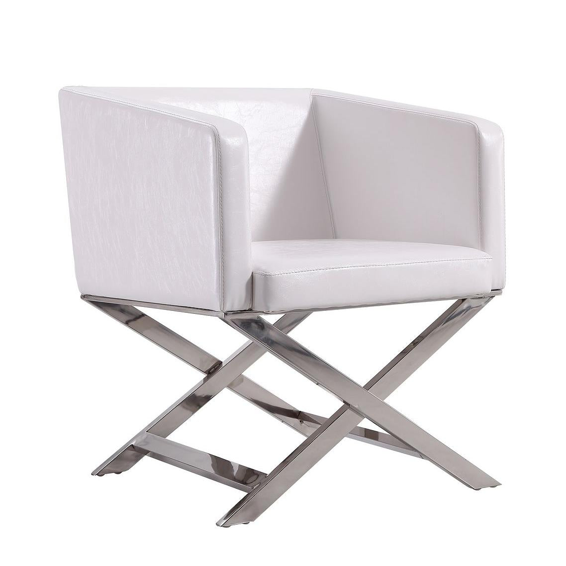 Manhattan Comfort Hollywood White & Polished Chrome Faux Leather Lounge Accent Chair