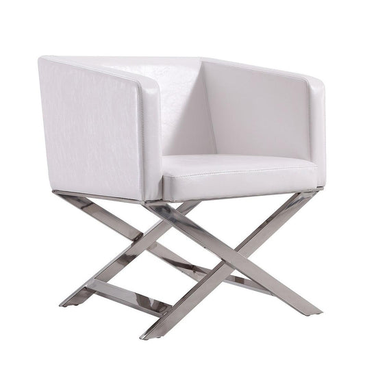 Manhattan Comfort Hollywood White & Polished Chrome Faux Leather Lounge Accent Chair