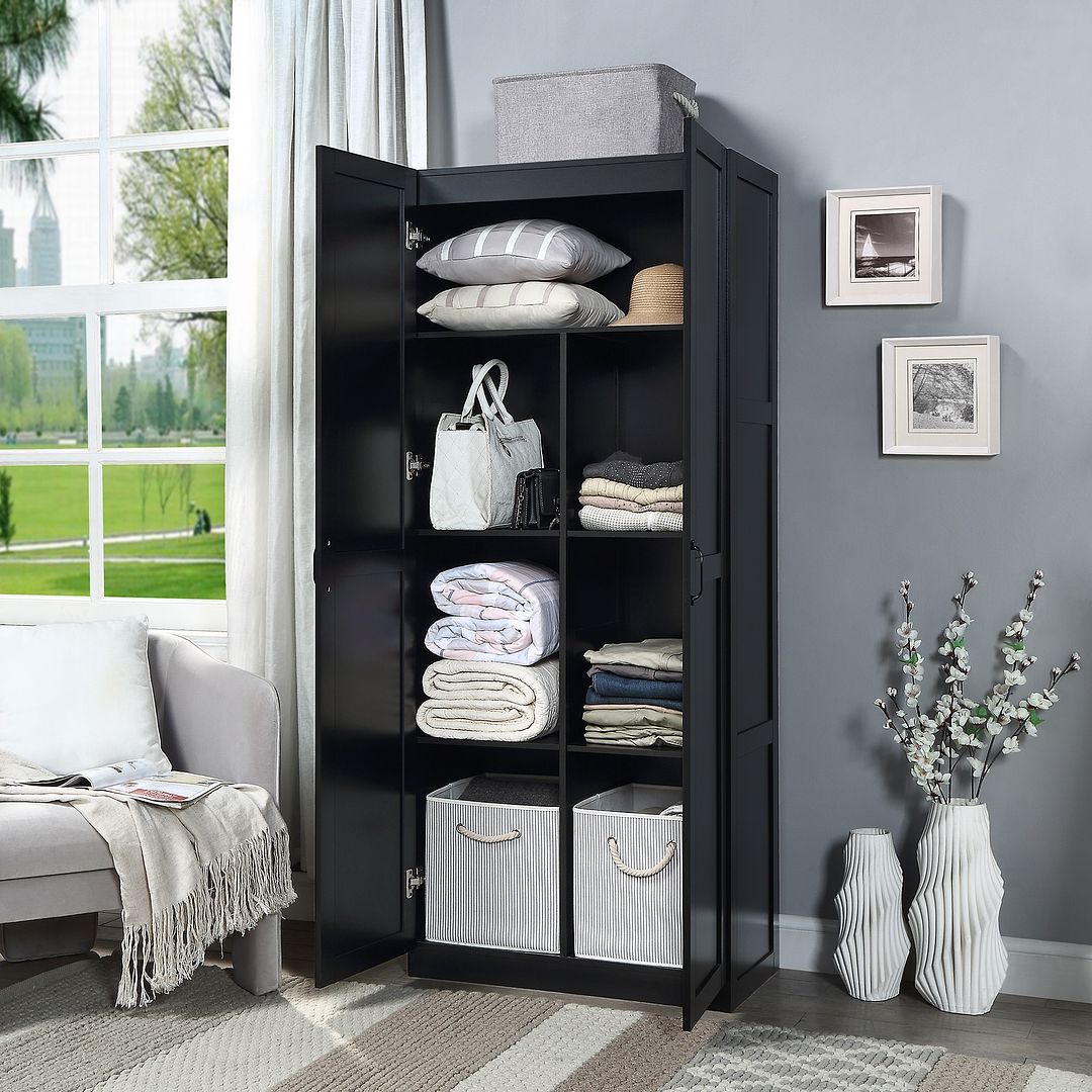 Manhattan Comfort Hopkins 2-Piece Black Storage Cabinet 2.0