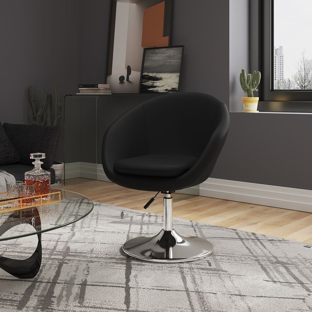 Manhattan Comfort Hopper Black & Polished Chrome Faux Leather Adjustable Height Chair
