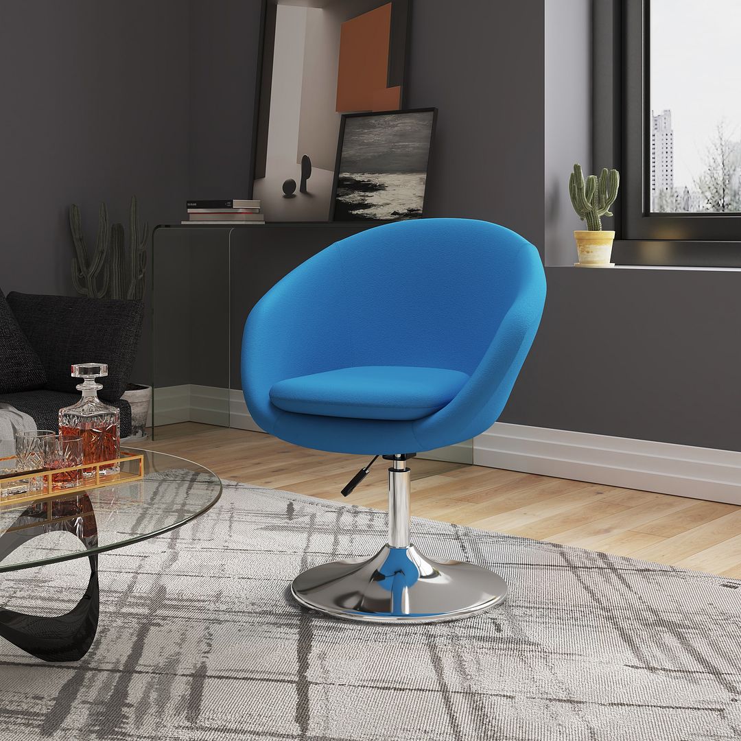 Manhattan Comfort Hopper Blue & Polished Chrome Wool Blend Adjustable Height Chair