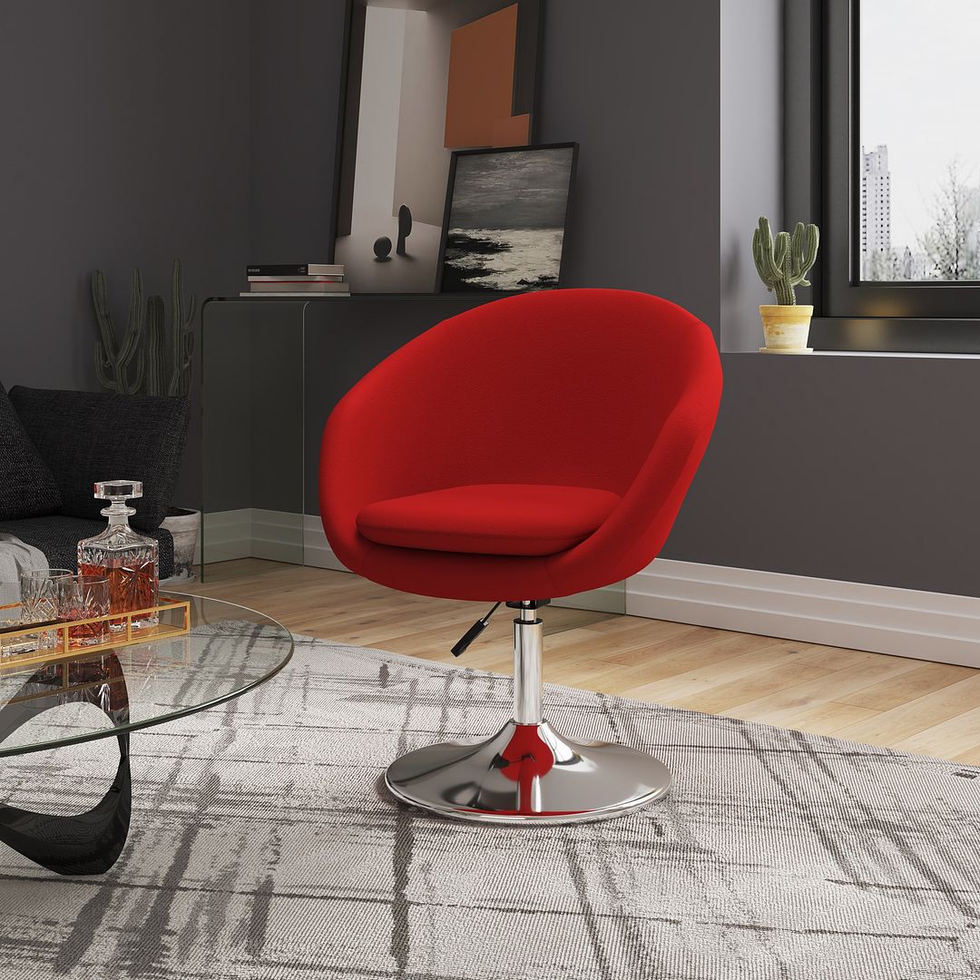 Manhattan Comfort Hopper Red & Polished Chrome Wool Blend Adjustable Height Chair