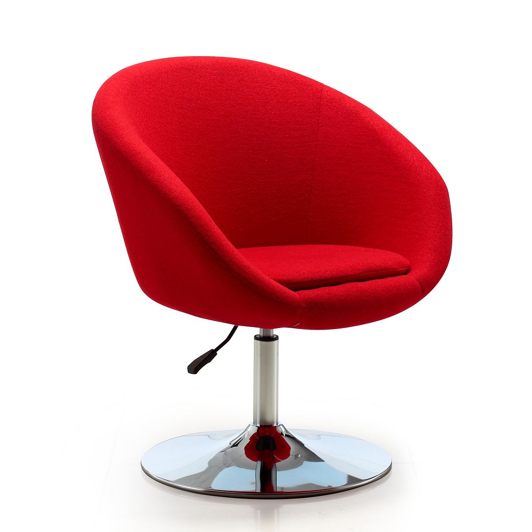 Manhattan Comfort Hopper Red & Polished Chrome Wool Blend Adjustable Height Chair