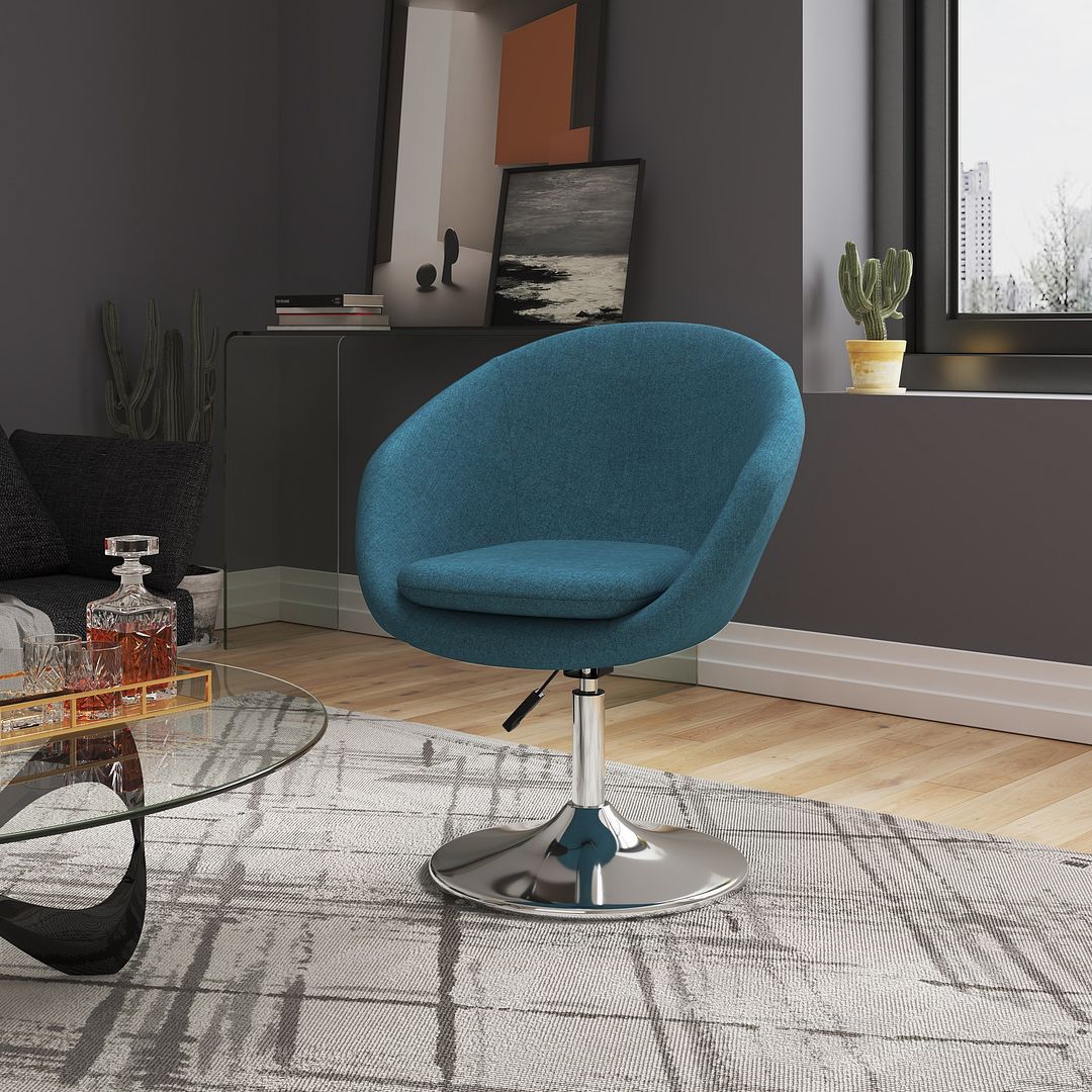 Manhattan Comfort Hopper Sky Blue & Polished Chrome Twill Adjustable Height Chair