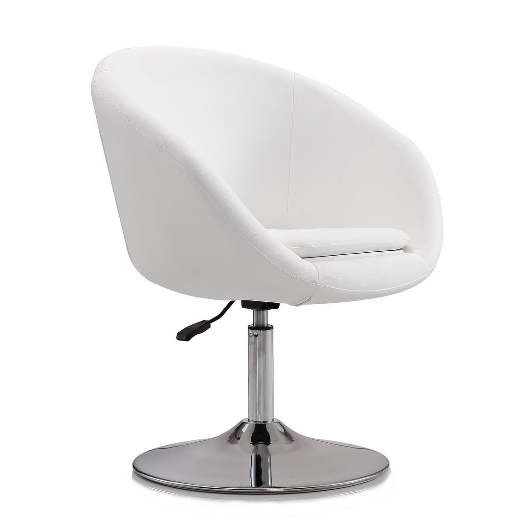 Manhattan Comfort Hopper White & Polished Chrome Faux Leather Adjustable Height Chair