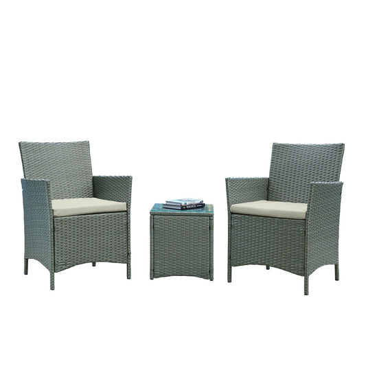 Manhattan Comfort Imperia Steel Rattan 3-Piece Patio Conversation Set With Cushions In Cream