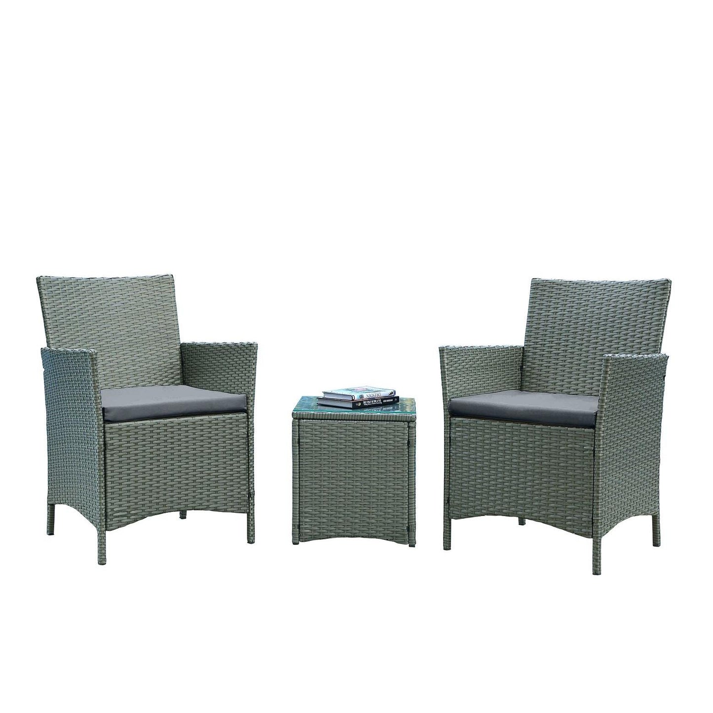 Manhattan Comfort Imperia Steel Rattan 3-Piece Patio Conversation Set With Cushions In Gray