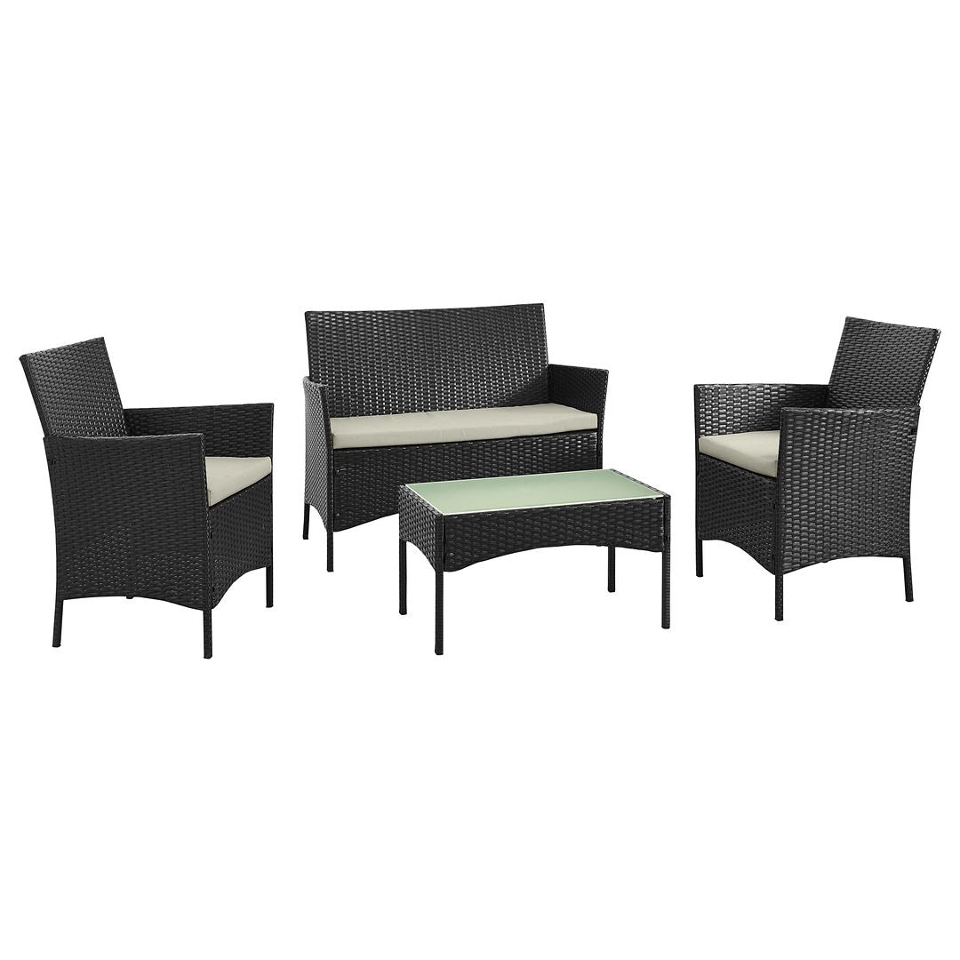 Manhattan Comfort Imperia Steel Rattan 4-Piece Patio Conversation Set With Cushions In Cream