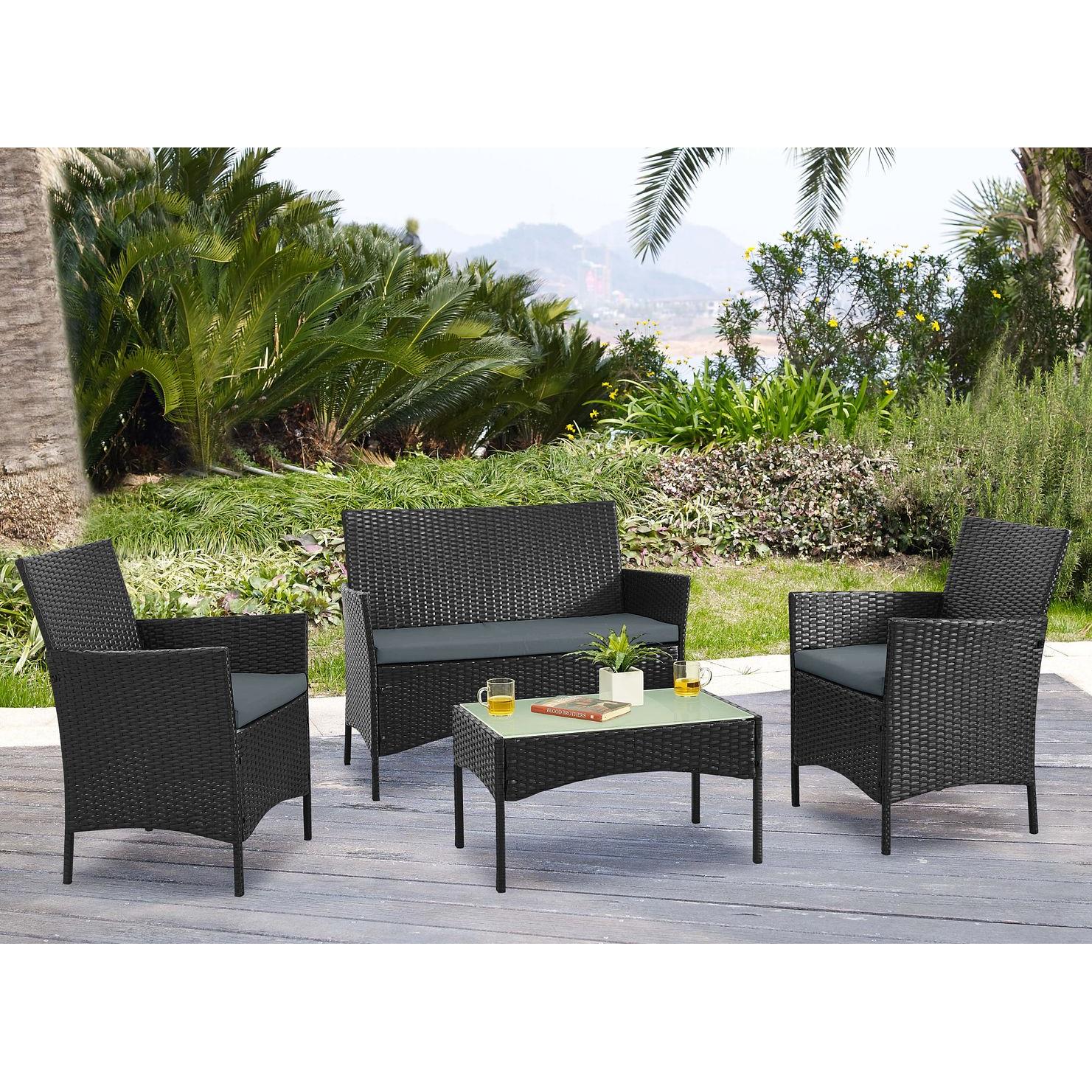 Manhattan Comfort Imperia Steel Rattan 4-Piece Patio Conversation Set With Cushions In Gray