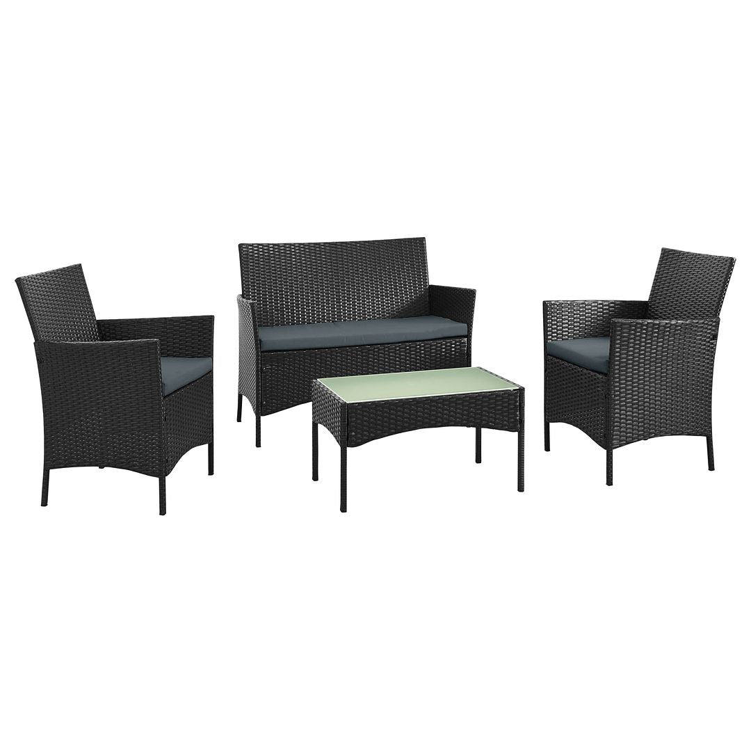 Manhattan Comfort Imperia Steel Rattan 4-Piece Patio Conversation Set With Cushions In Gray