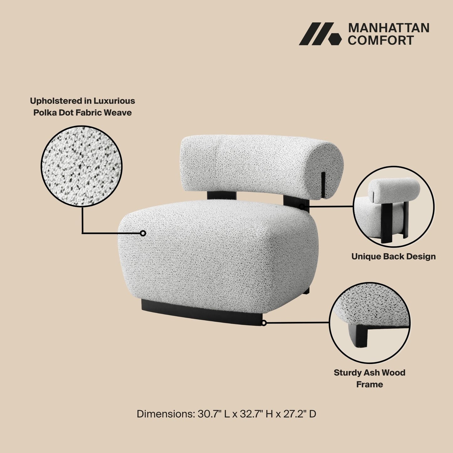 Manhattan Comfort Ivory & Black Modern Bartow Woven Fabric Accent Chair