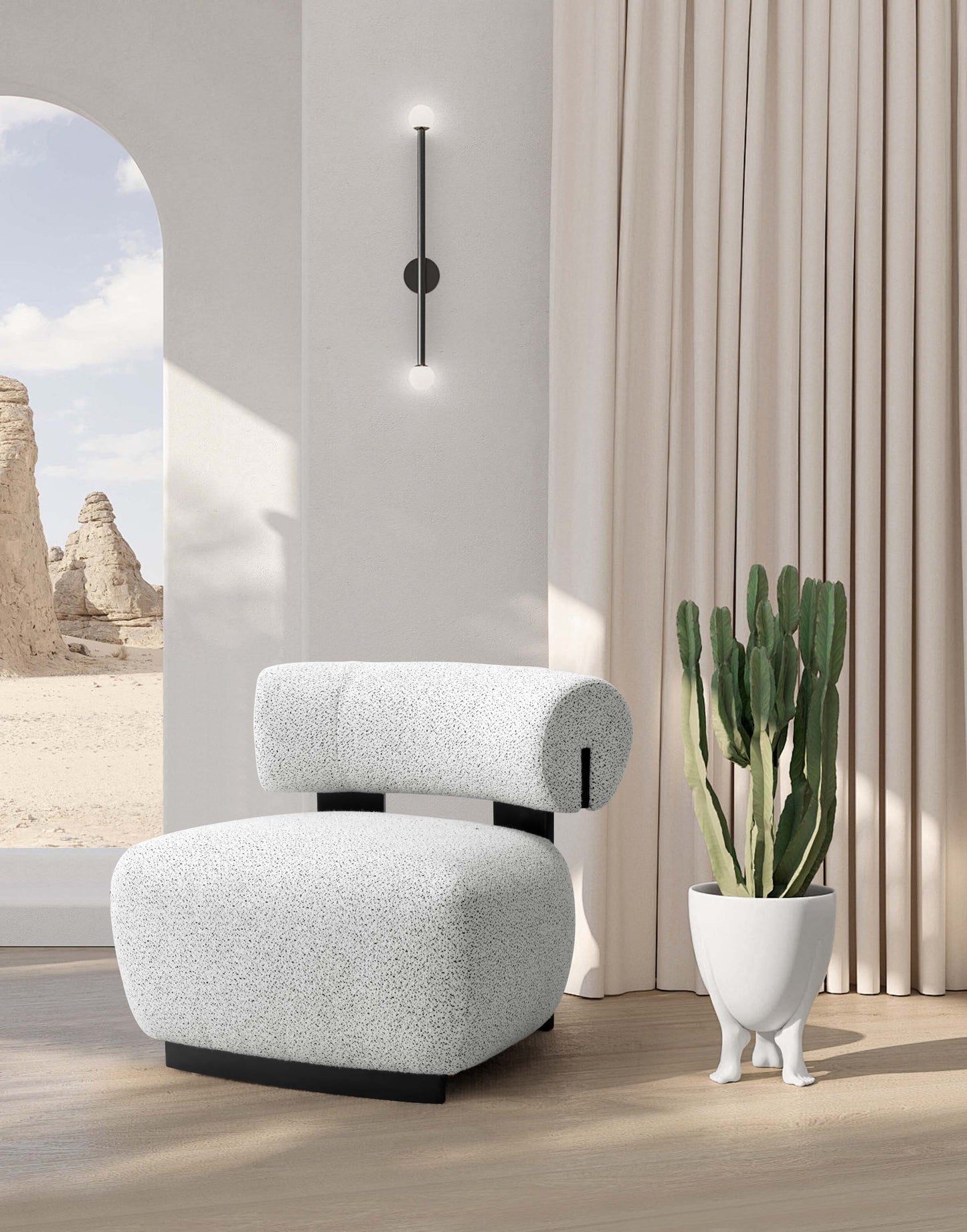 Manhattan Comfort Ivory & Black Modern Bartow Woven Fabric Accent Chair