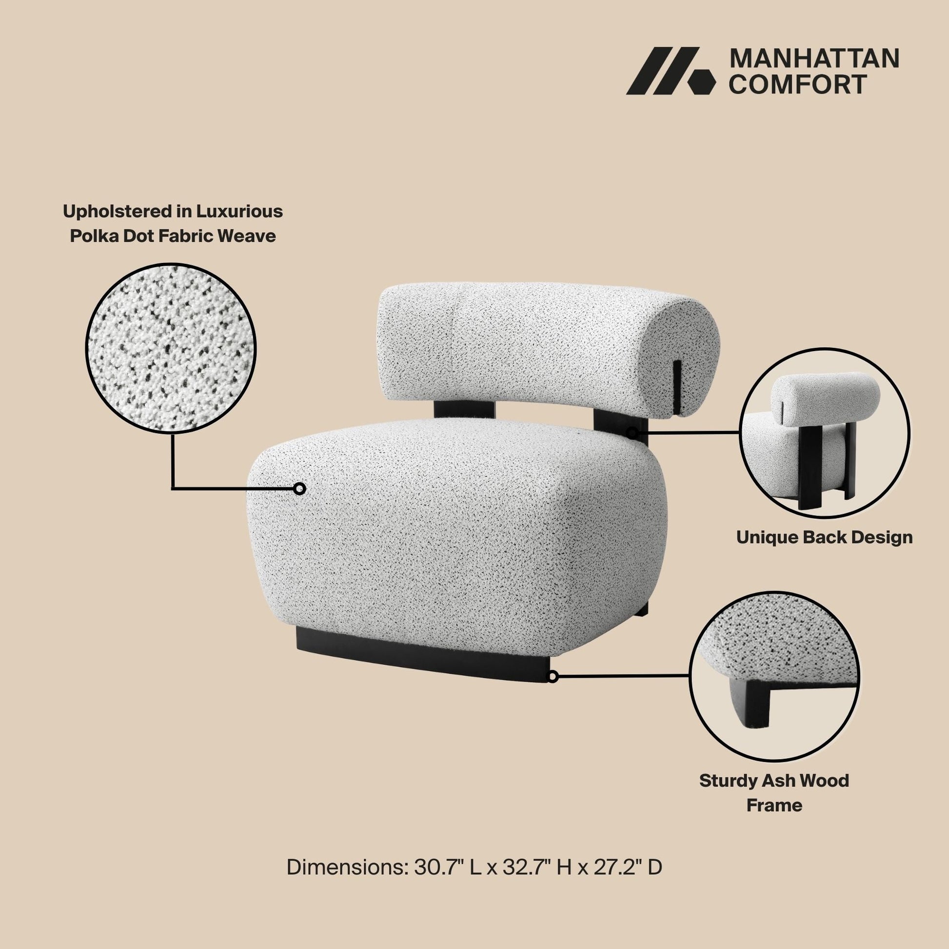 Manhattan Comfort Ivory & Black Modern Bartow Woven Fabric Accent Chair In A Set Of 2
