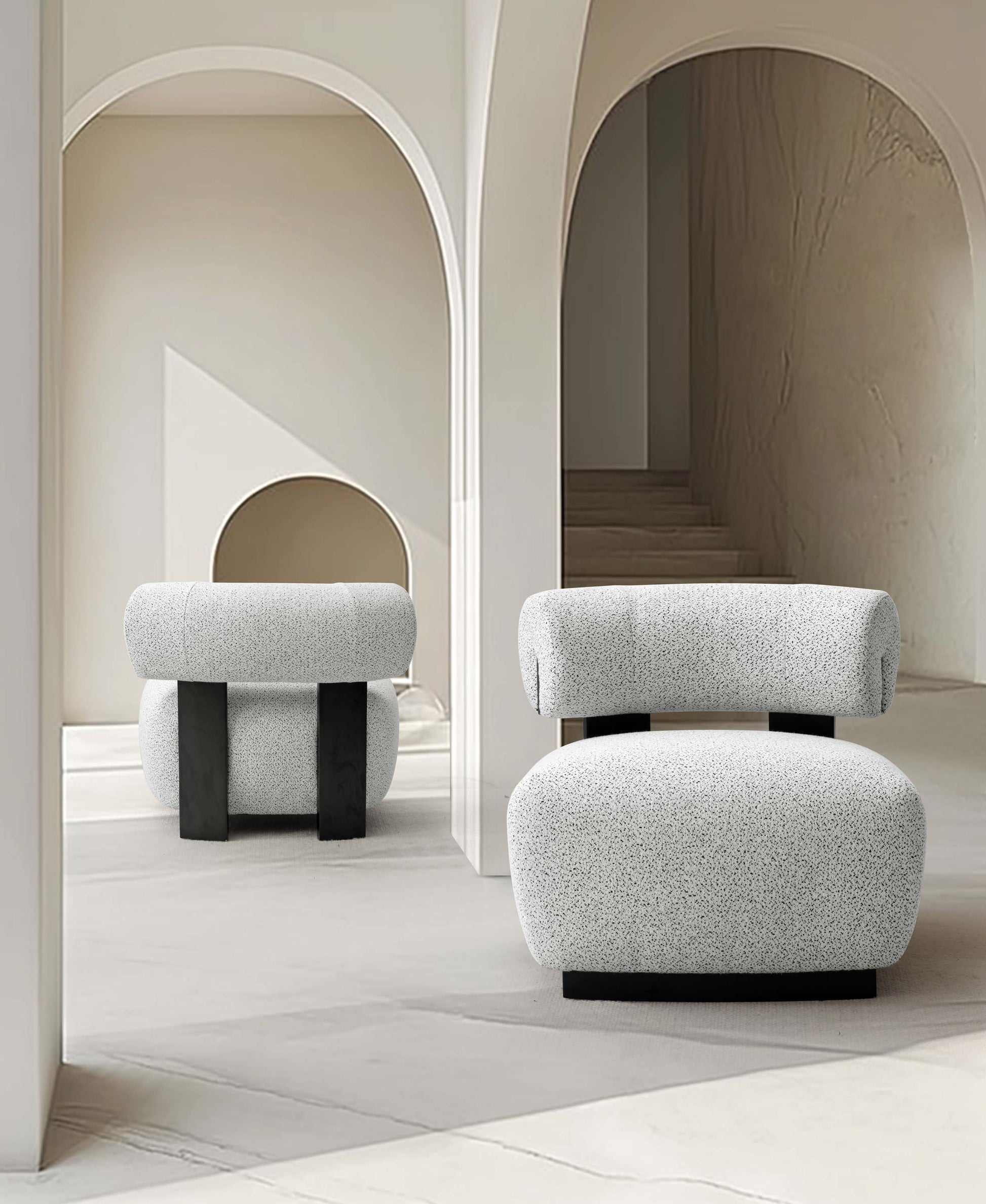 Manhattan Comfort Ivory & Black Modern Bartow Woven Fabric Accent Chair In A Set Of 2