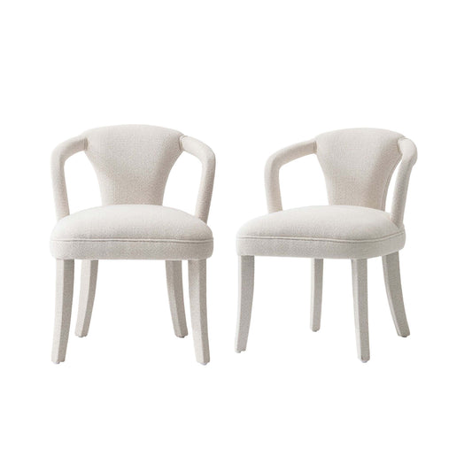 Manhattan Comfort Ivory Modern Palmer Tweed Dining Armchair In A Set Of 2
