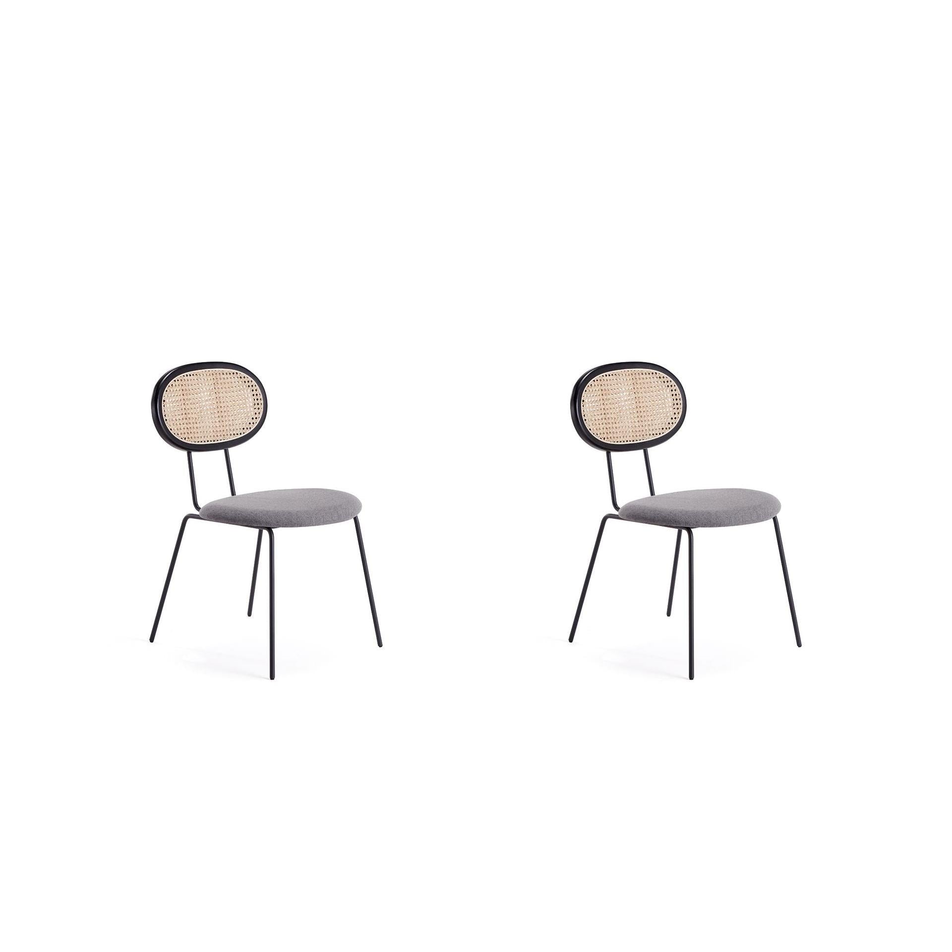 Manhattan Comfort Jardin Black With Cane & Gray Upholstered Dining Chairs In A Set Of 2