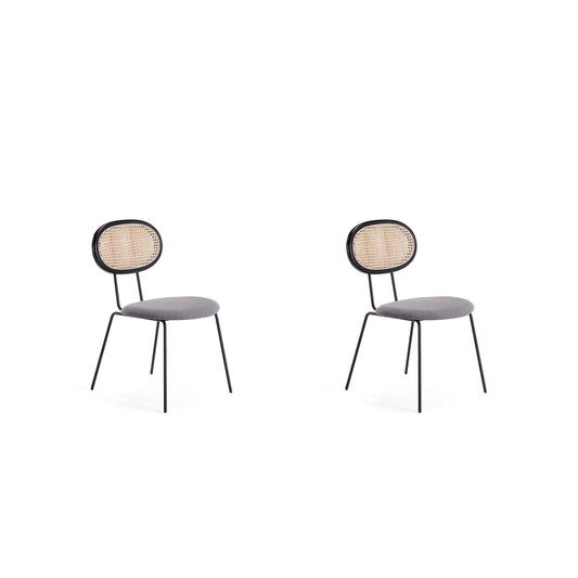 Manhattan Comfort Jardin Black With Cane & Gray Upholstered Dining Chairs In A Set Of 2
