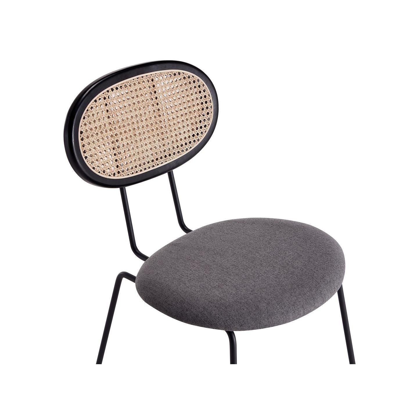 Manhattan Comfort Jardin Black With Cane & Gray Upholstered Dining Chairs In A Set Of 4