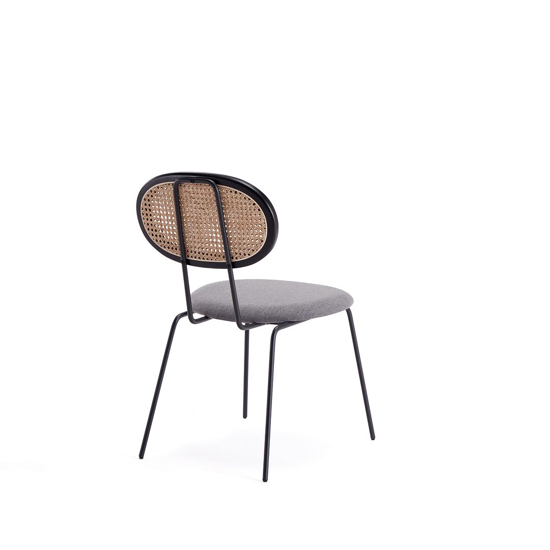 Manhattan Comfort Jardin Black With Cane & Gray Upholstered Dining Chairs In A Set Of 4