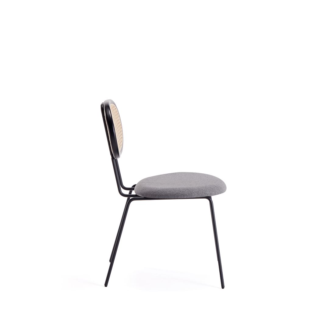 Manhattan Comfort Jardin Black With Cane & Gray Upholstered Dining Chairs In A Set Of 4