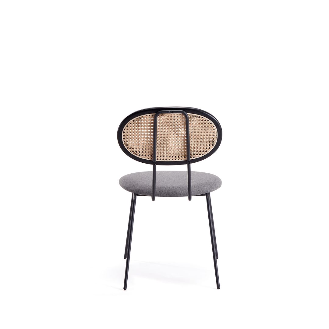 Manhattan Comfort Jardin Black With Cane & Gray Upholstered Dining Chairs In A Set Of 4