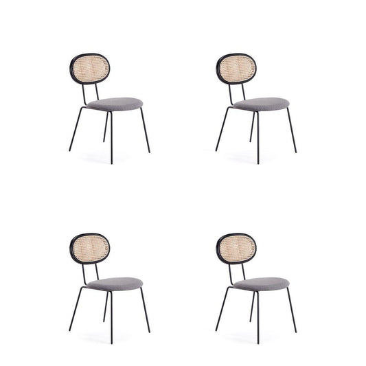 Manhattan Comfort Jardin Black With Cane & Gray Upholstered Dining Chairs In A Set Of 4