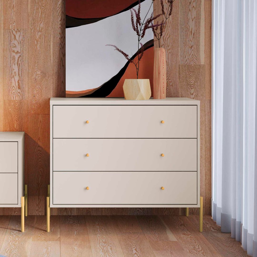 Manhattan Comfort Jasper 3.0 Matte Off White Dresser With Gold Steel Legs