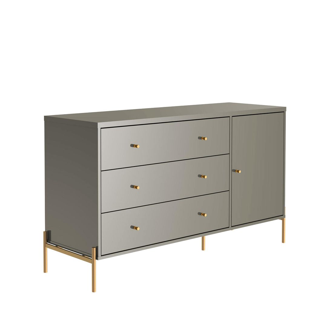 Manhattan Comfort Jasper 55" Gloss Gray Dresser With Steel Gold Legs