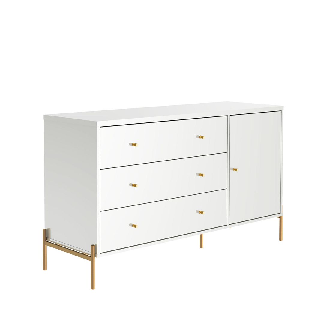 Manhattan Comfort Jasper 55" Gloss White Dresser With Steel Gold Legs