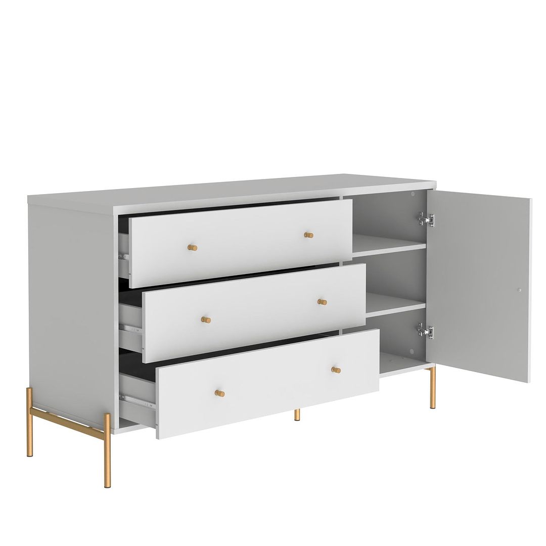 Manhattan Comfort Jasper 55" Gloss White Dresser With Steel Gold Legs