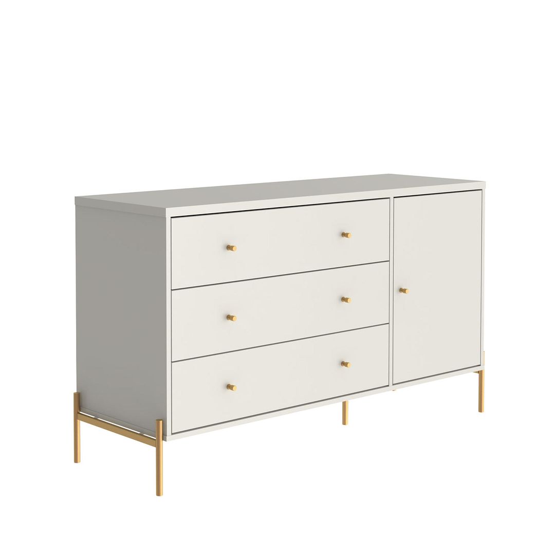 Manhattan Comfort Jasper 55" Matte Off White Dresser With Steel Gold Legs