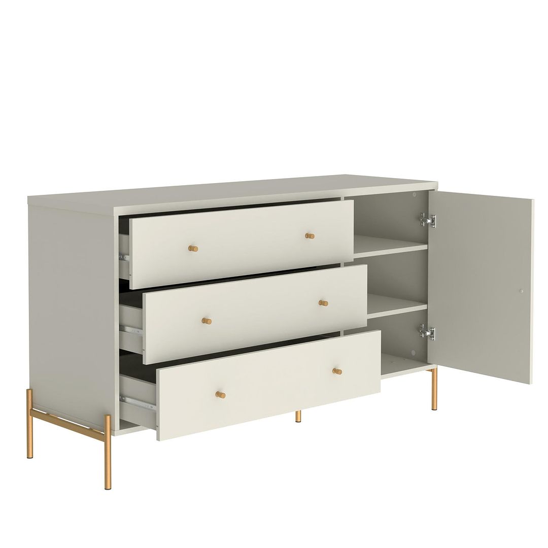 Manhattan Comfort Jasper 55" Matte Off White Dresser With Steel Gold Legs