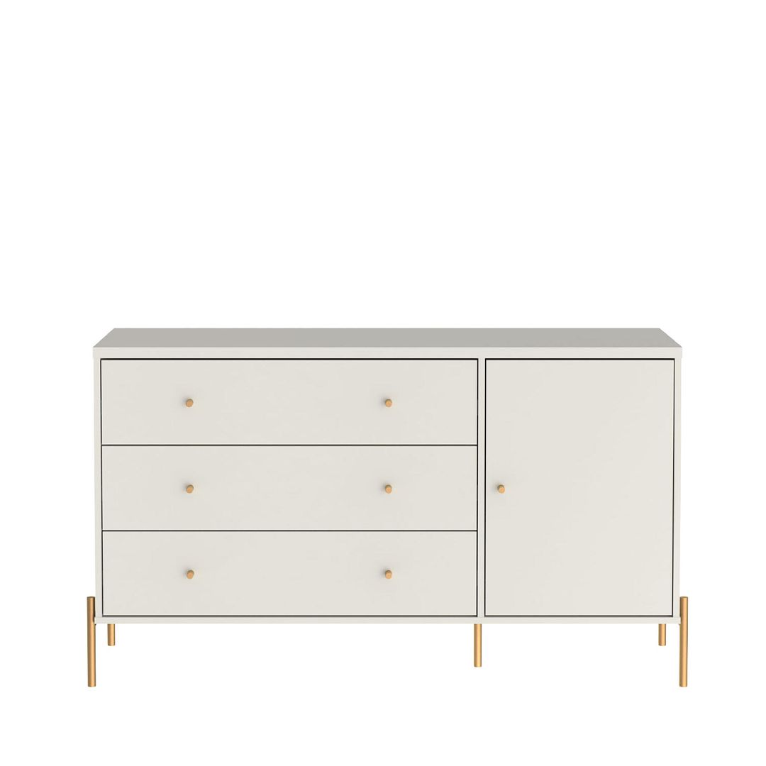 Manhattan Comfort Jasper 55" Matte Off White Dresser With Steel Gold Legs