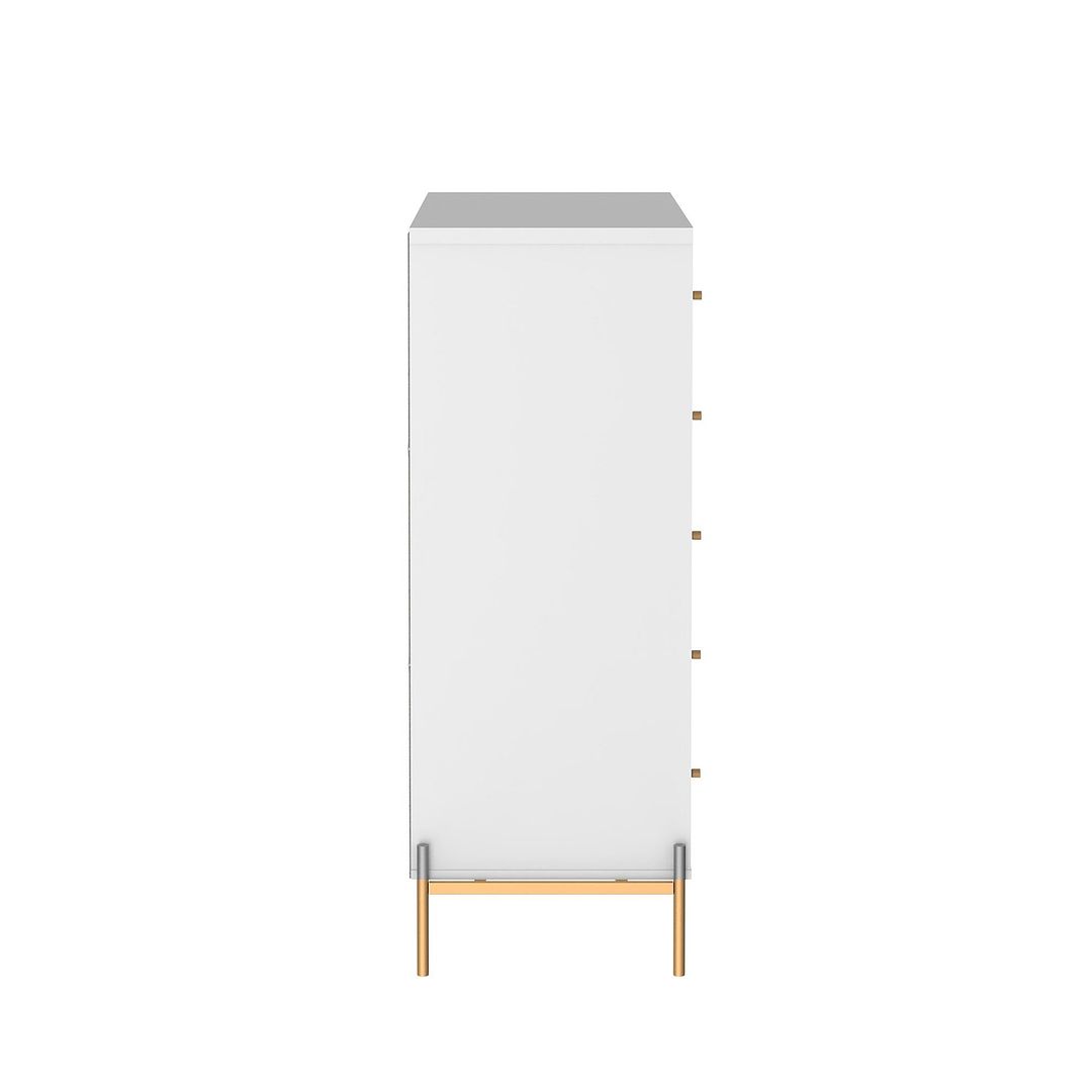 Manhattan Comfort Jasper 5.0 Gloss White Dresser With Gold Steel Legs