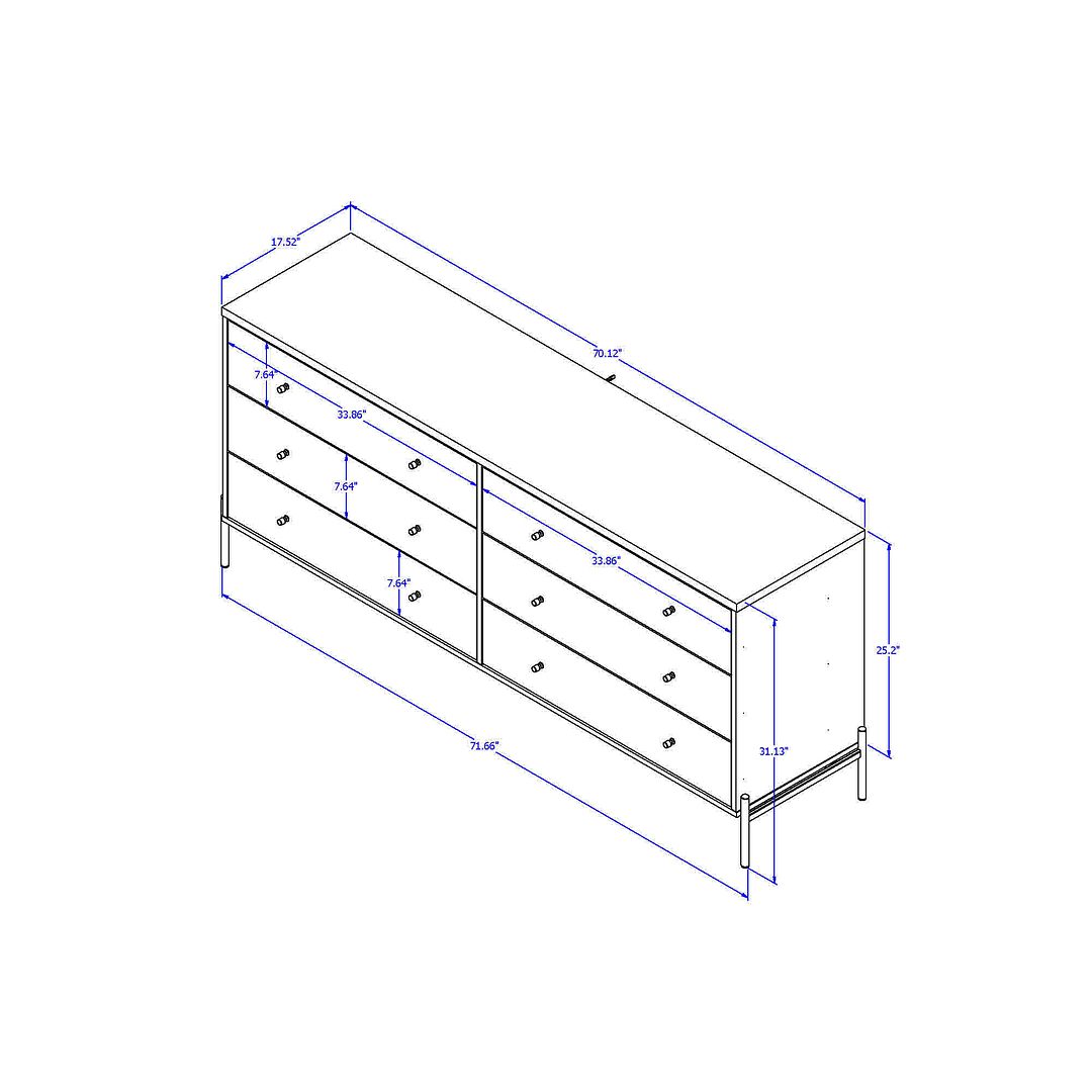 Manhattan Comfort Jasper 72" Gloss Gray Double Dresser With Steel Gold Legs