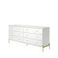 Manhattan Comfort Jasper 72" Gloss White Double Dresser With Steel Gold Legs
