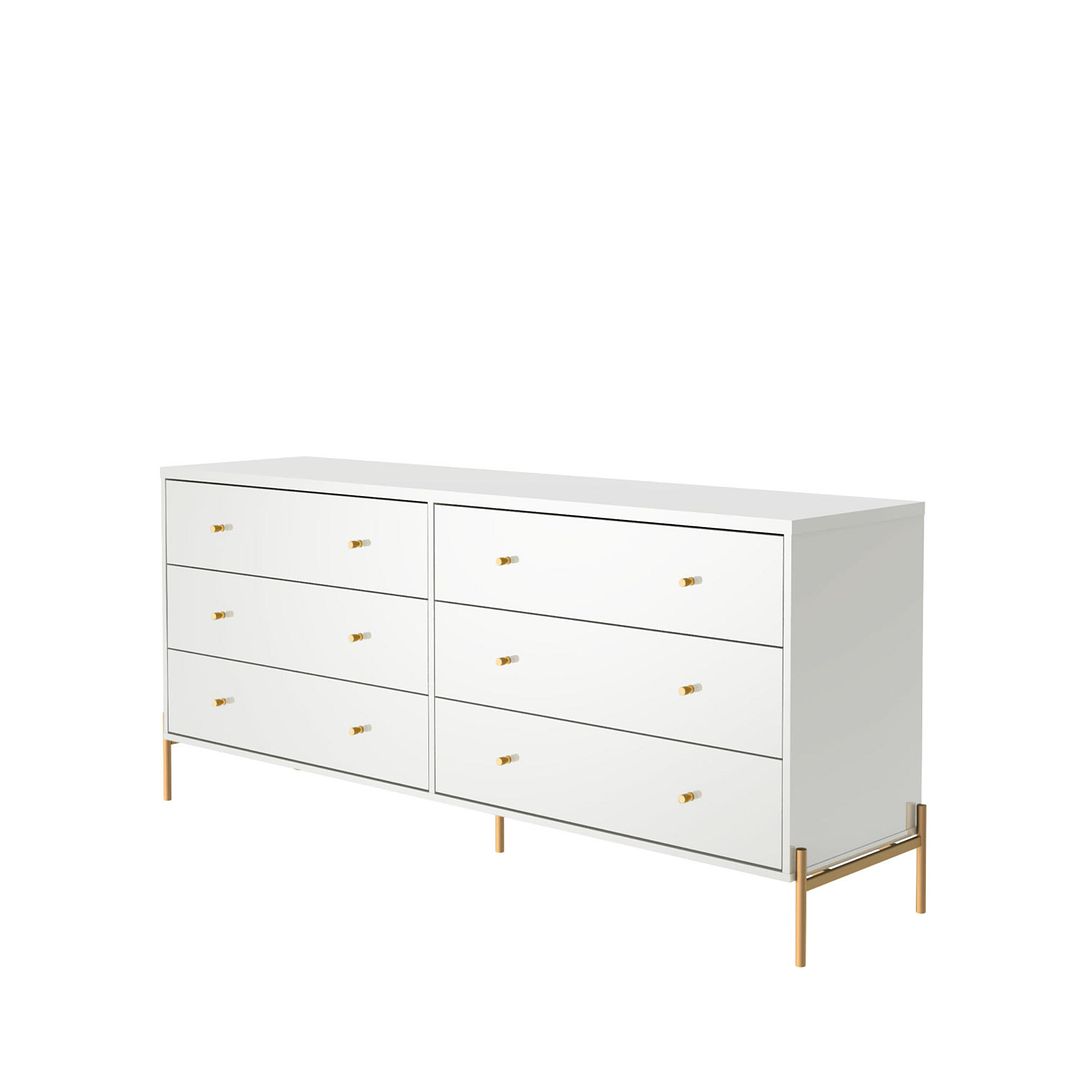 Manhattan Comfort Jasper 72" Gloss White Double Dresser With Steel Gold Legs