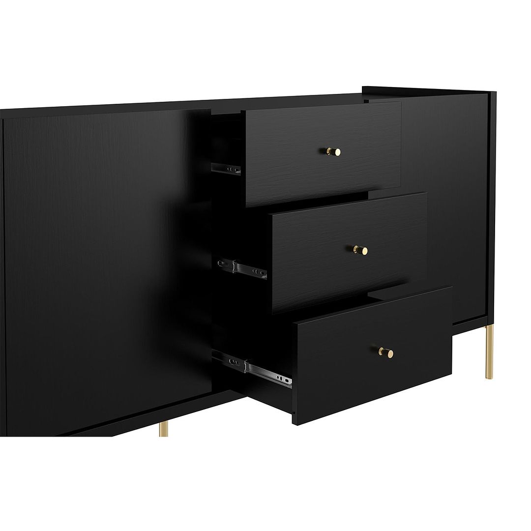 Manhattan Comfort Jasper 73" Black Pro Touch Sideboard With Steel Gold Legs